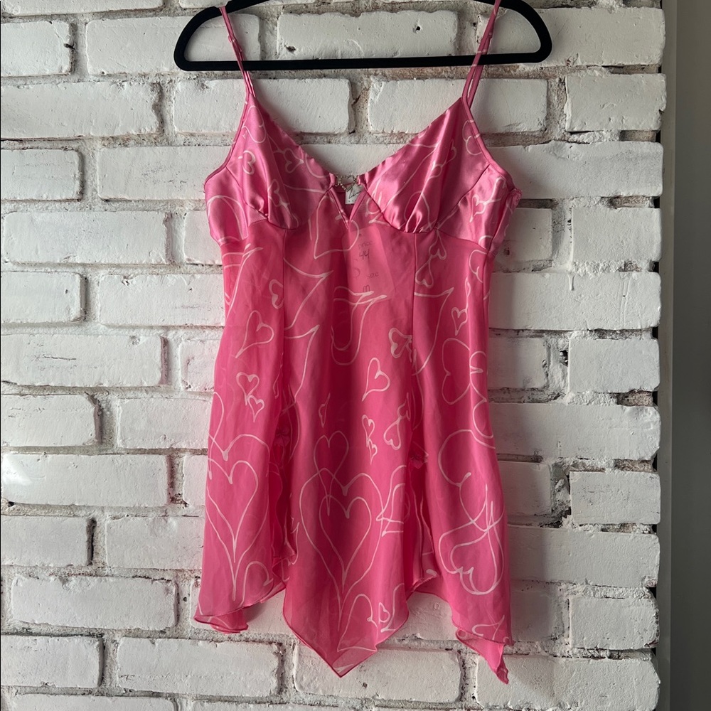 Charming Pink Heart Chemise / dress baby doll dress with hearts bows lingerie